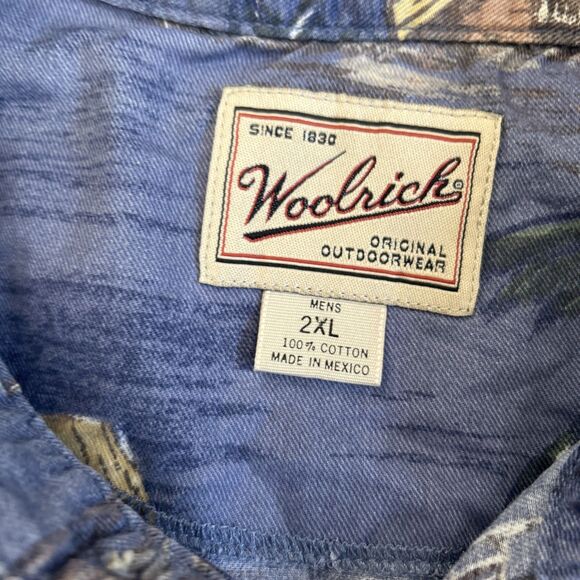 Woolrich Button Up Shirt Mens 2XL Blue Tropical Hawaiian Short Sleeve Vintage - Picture 2 of 9